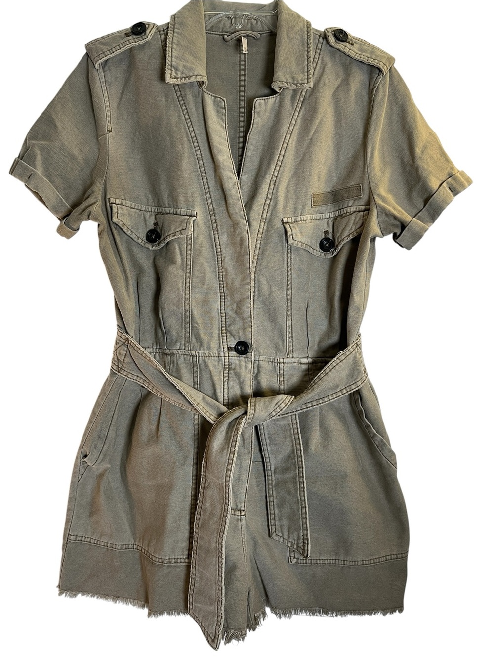 Free People Off the Beaten Path Moss Green Belted Romper Size Medium